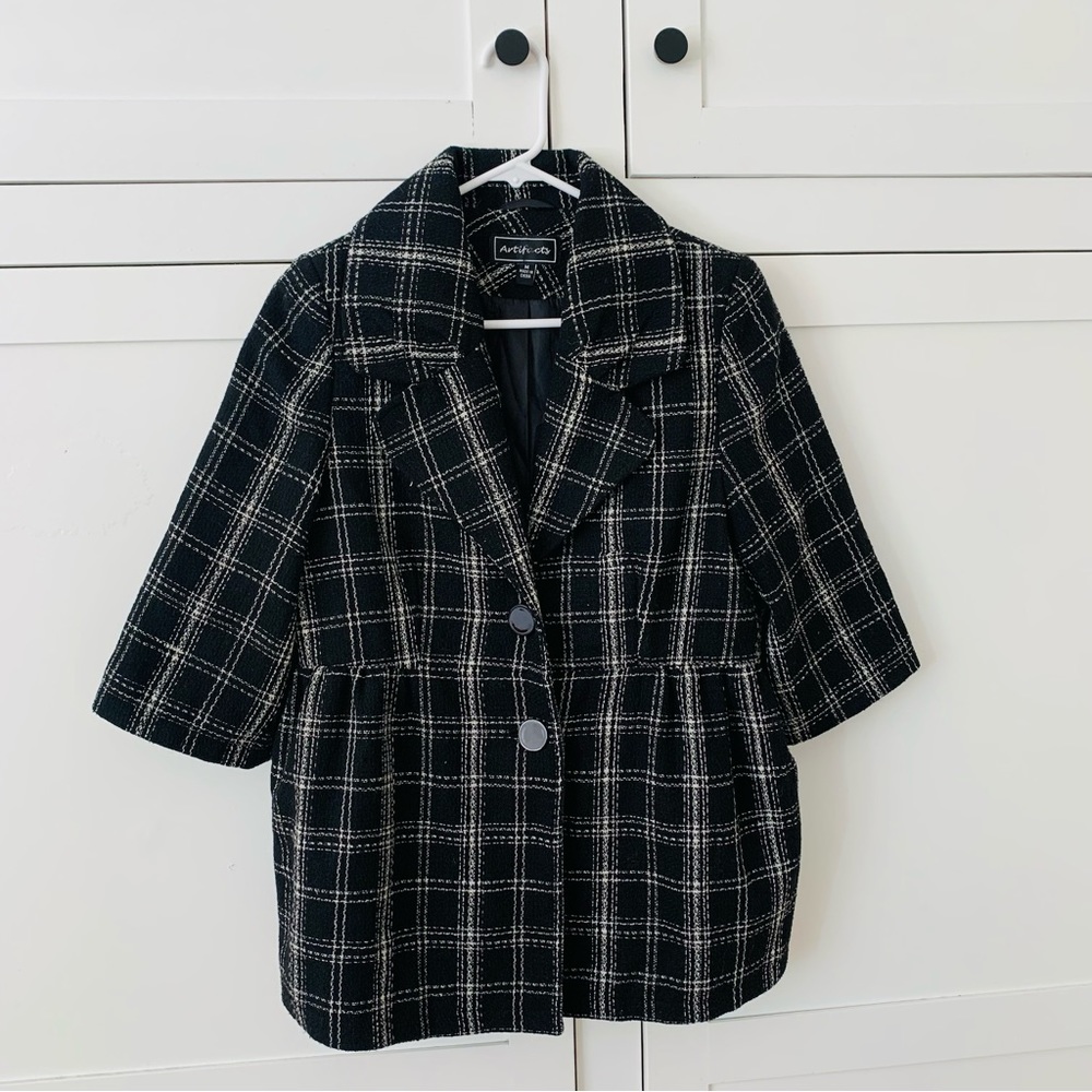 Artifacts Black Boucle Wool Blend ¾ Sleeve Coat Size Medium